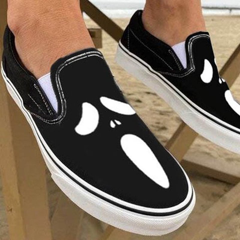 Relaxed Canvas Slip On Shoes with Skull Design