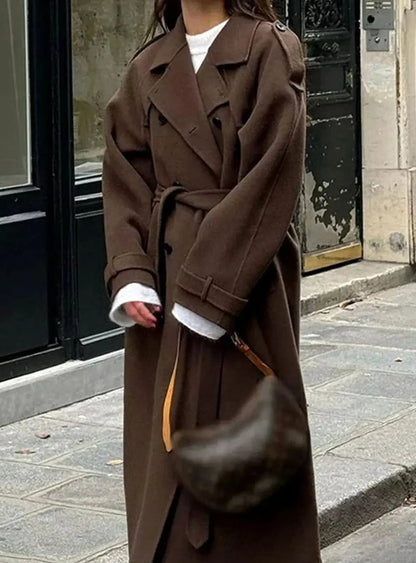 Women's Belted Button-Front Wool Midi Coat