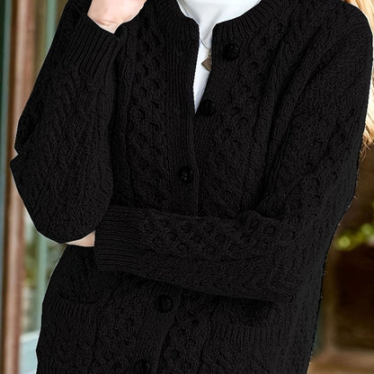 Women's Cable-Knit Button-Front Relaxed Cardigan Sweater