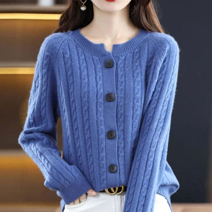 Women's Cable-Knit Button-Up Relaxed Fit Winter Cardigan