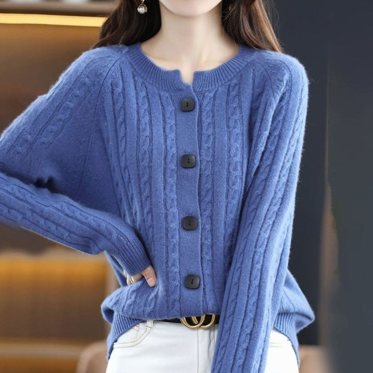 Women's Cable-Knit Button-Up Relaxed Fit Winter Cardigan