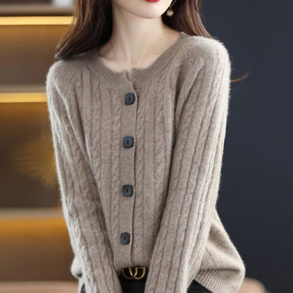 Women's Cable-Knit Button-Up Relaxed Fit Winter Cardigan