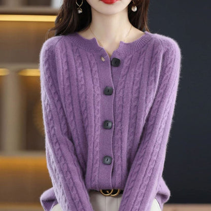 Women's Cable-Knit Button-Up Relaxed Fit Winter Cardigan