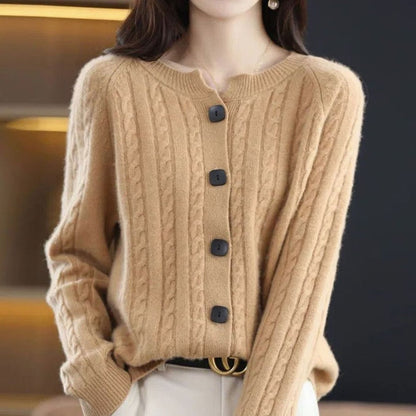 Women's Cable-Knit Button-Up Relaxed Fit Winter Cardigan