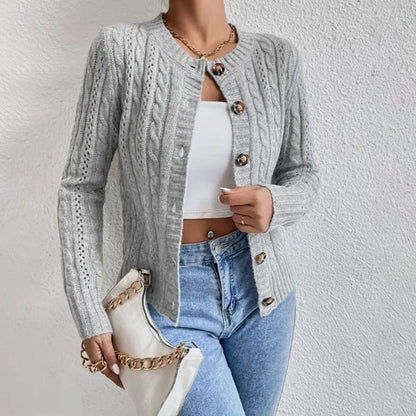 Women's Cable-Knit Long-Sleeve Button-Front Cardigan Sweater