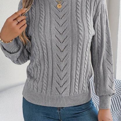 Women's Cable-Knit Openwork Relaxed Crewneck Sweater