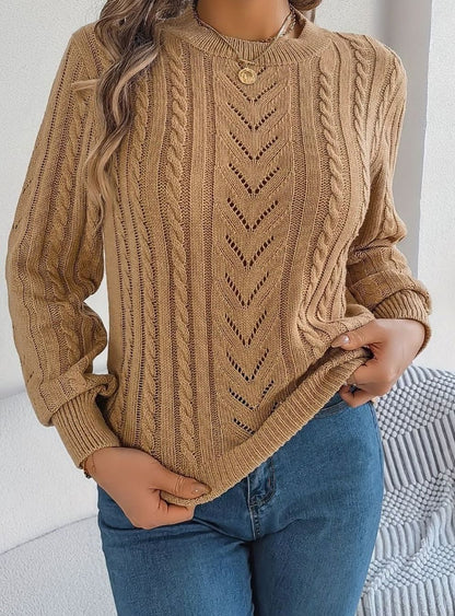 Women's Cable-Knit Openwork Relaxed Crewneck Sweater