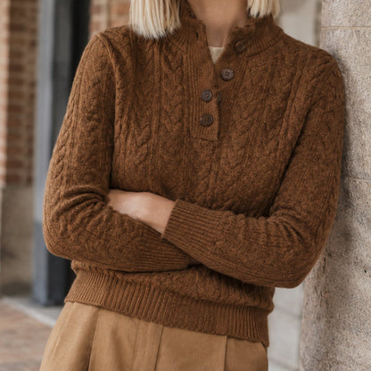 Women's Cashmere Blend Cable-Knit Buttoned Sweater