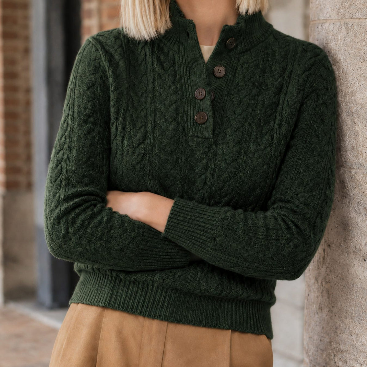 Women's Cashmere Blend Cable-Knit Buttoned Sweater