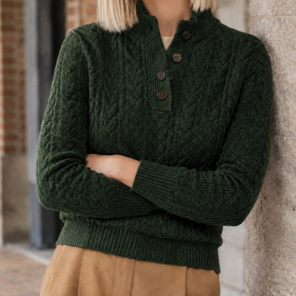 Women's Cashmere Blend Cable-Knit Buttoned Sweater