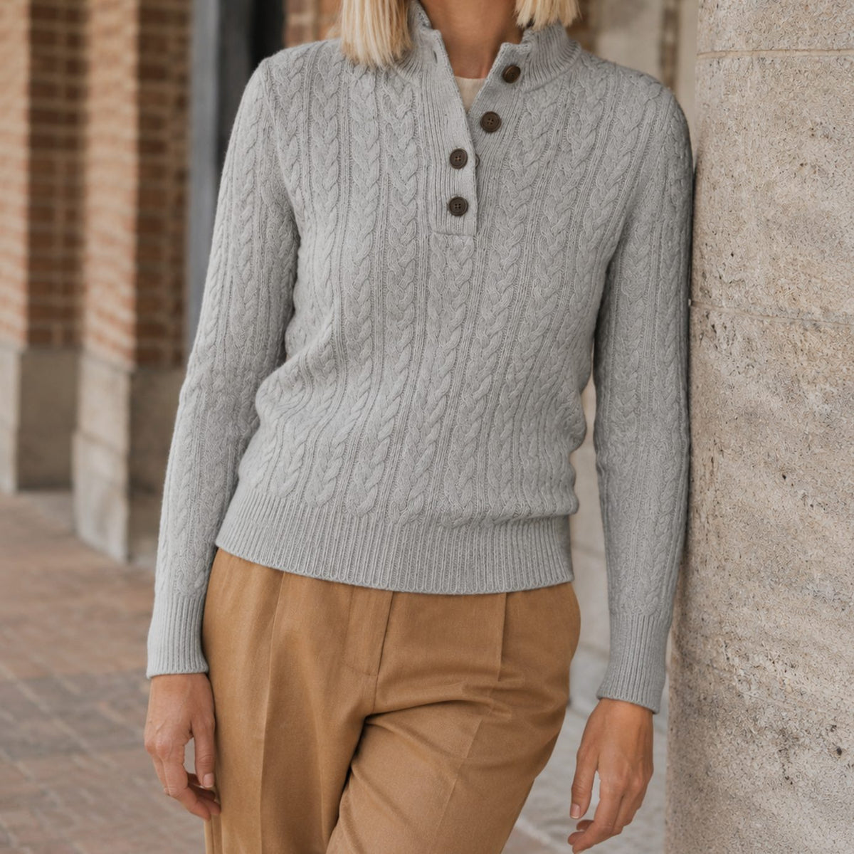 Women's Cashmere Blend Cable-Knit Buttoned Sweater
