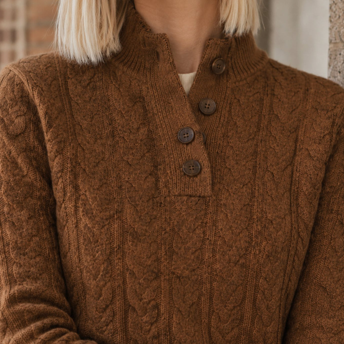 Women's Cashmere Blend Cable-Knit Buttoned Sweater