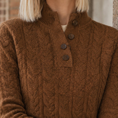 Women's Cashmere Blend Cable-Knit Buttoned Sweater