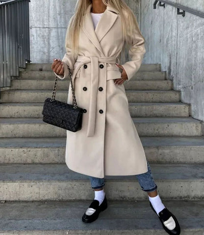 Women's Classic Double-Breasted Long Trench Coat