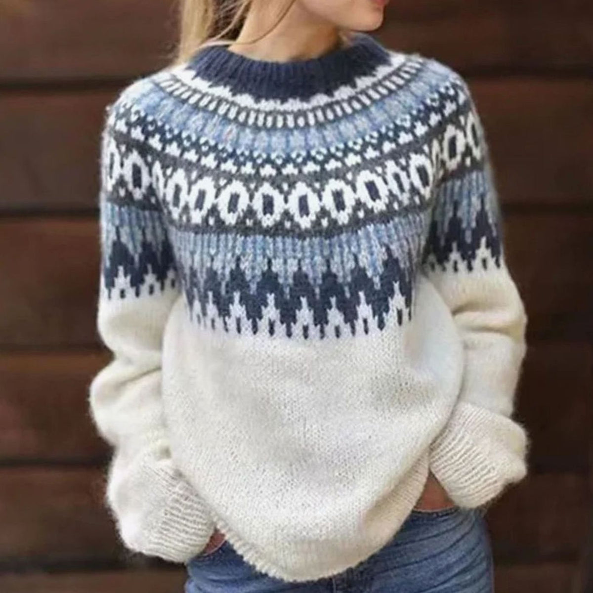 Women's Cosy Nordic Fair Isle Knit Pullover Sweater