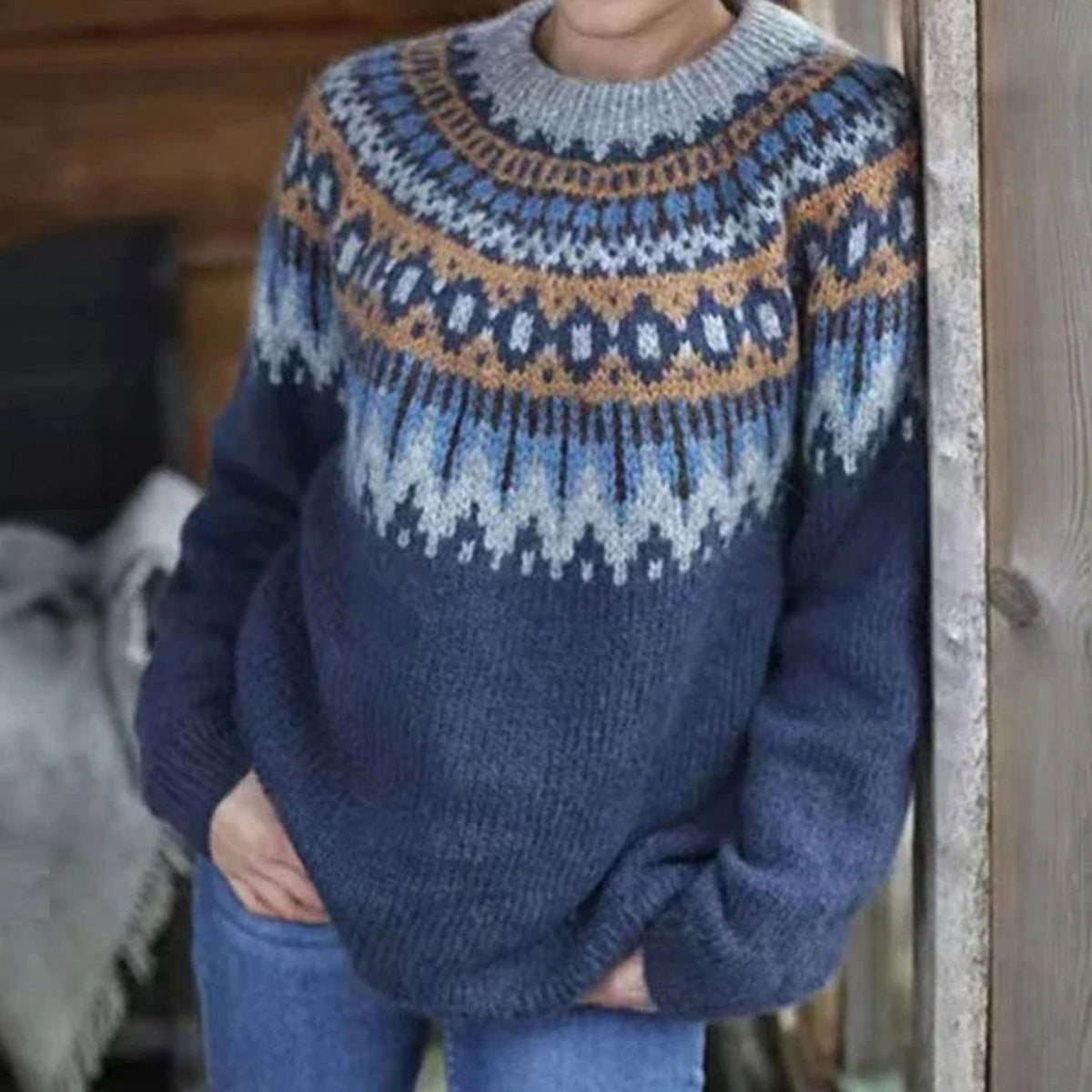 Women's Cosy Nordic Fair Isle Knit Pullover Sweater