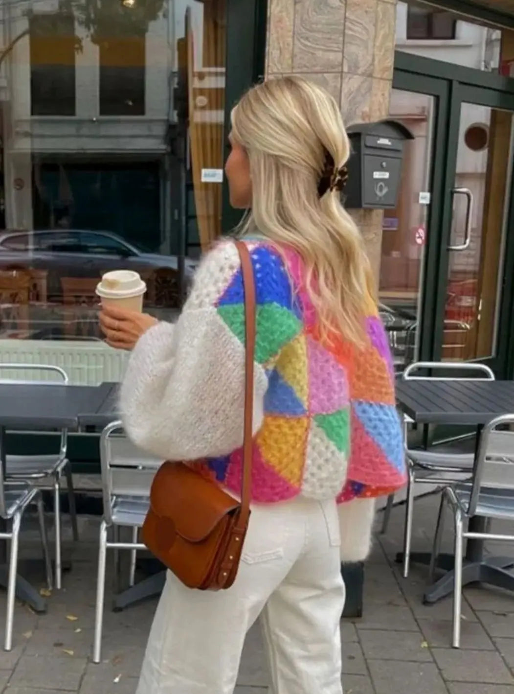 Women's Cropped Colorblock Knit Sweater - Fluffy Patchwork