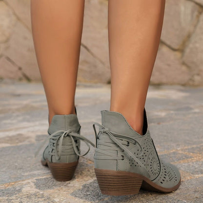 Women's Cutout Detail Pointed-Toe Lace-Up Ankle Boots