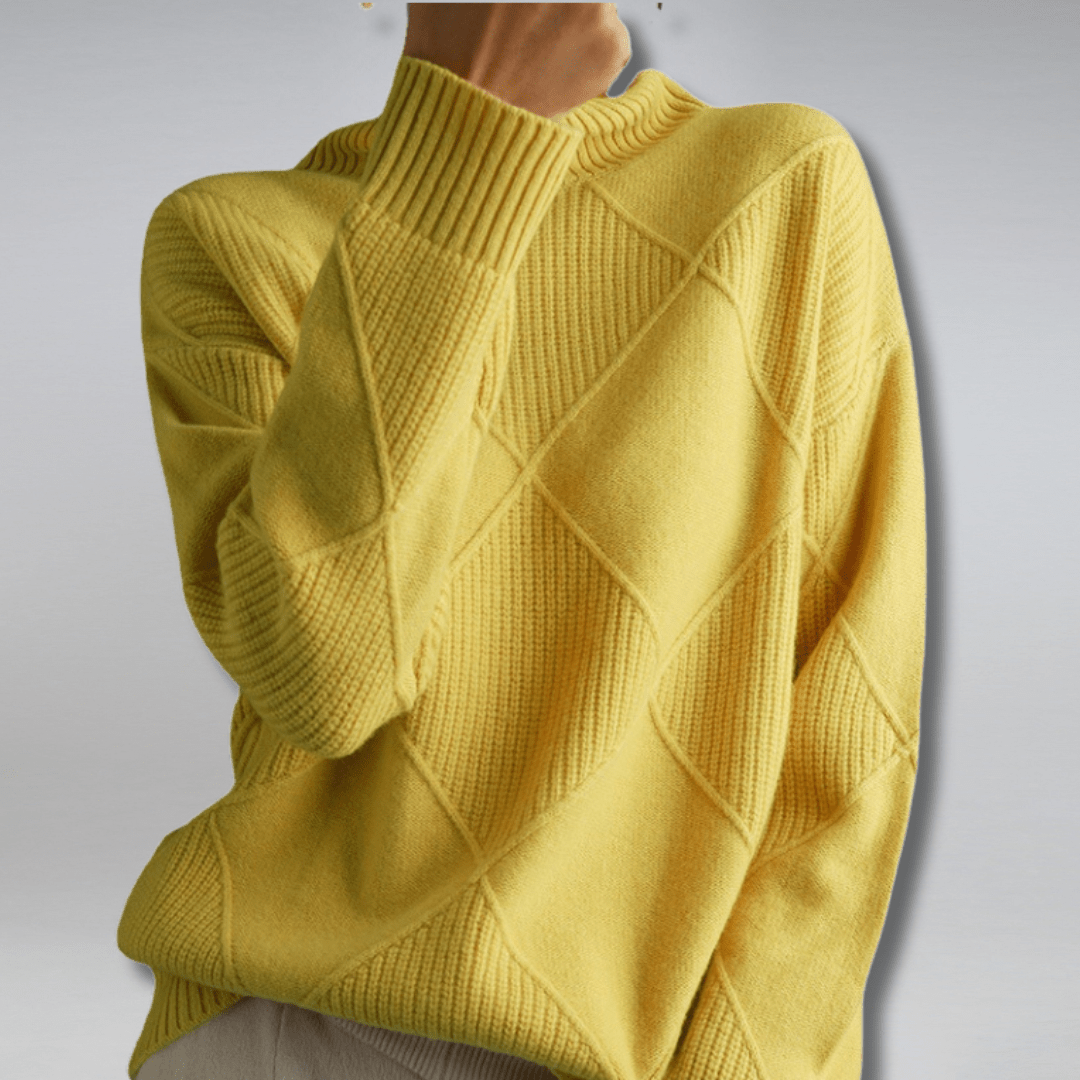 Women's Diamond Knit Sweater - Textured Long-Sleeve Pullover