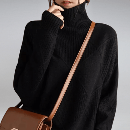 Women's Diamond Knit Sweater - Textured Long-Sleeve Pullover