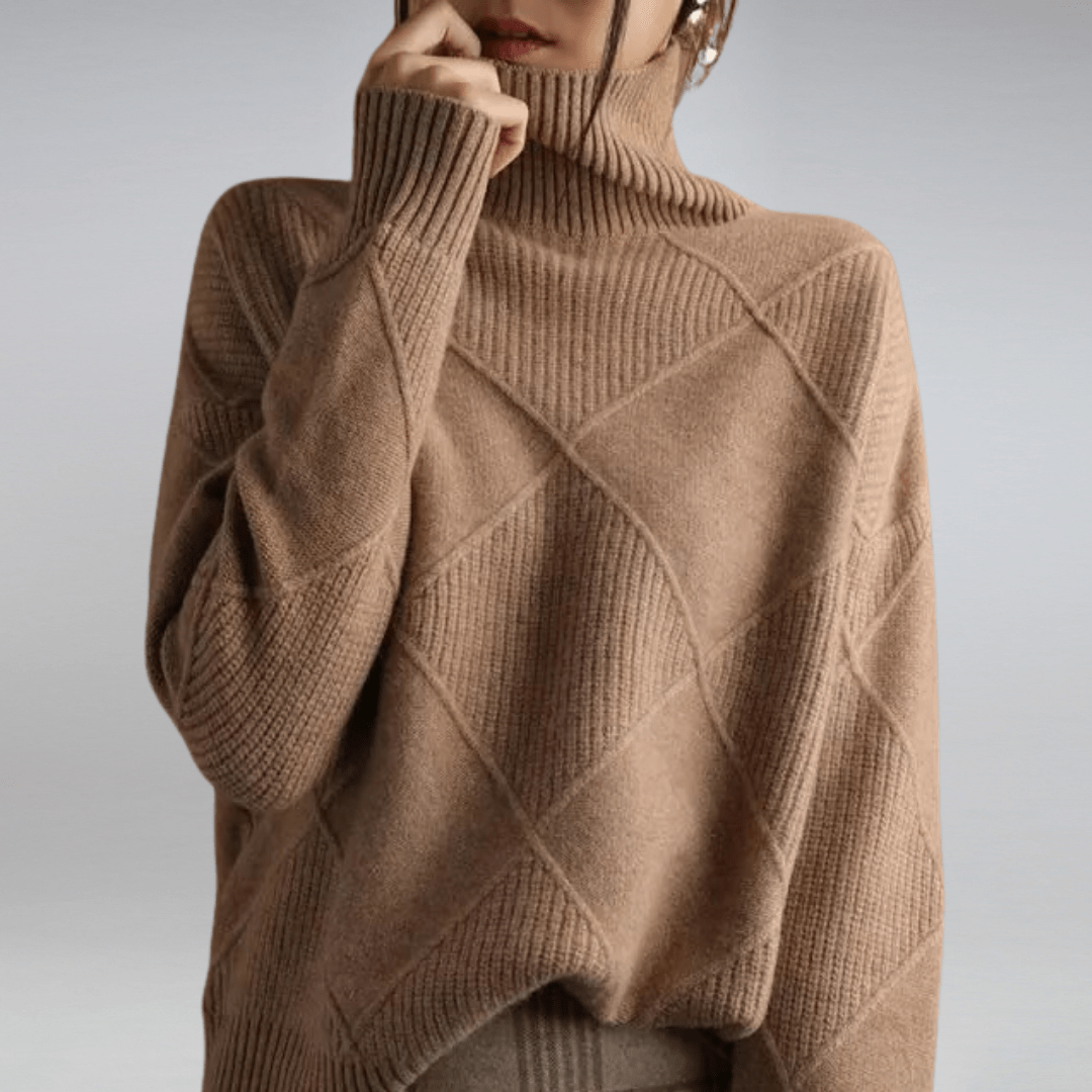 Women's Diamond Knit Sweater - Textured Long-Sleeve Pullover