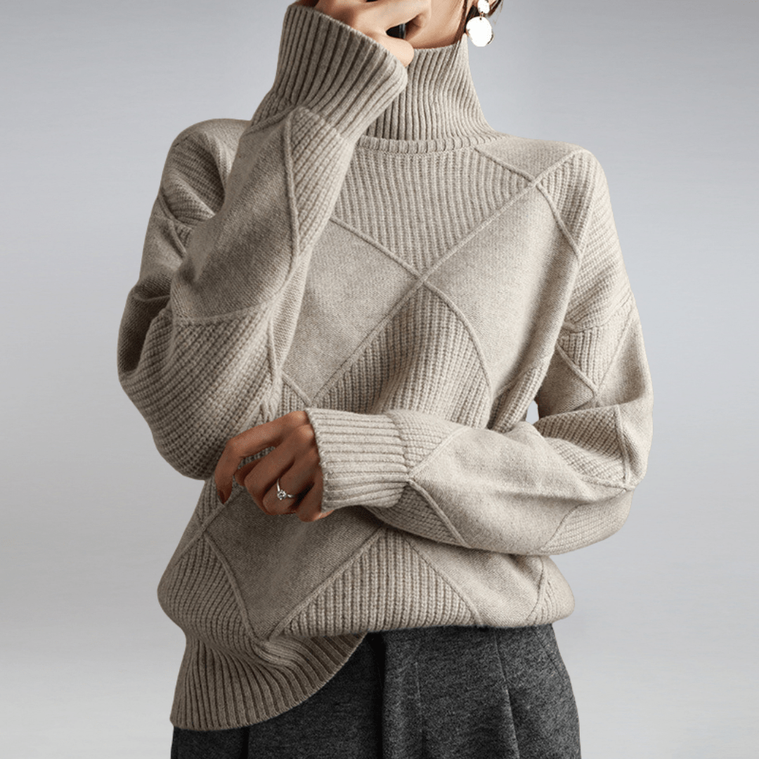Women's Diamond Knit Sweater - Textured Long-Sleeve Pullover