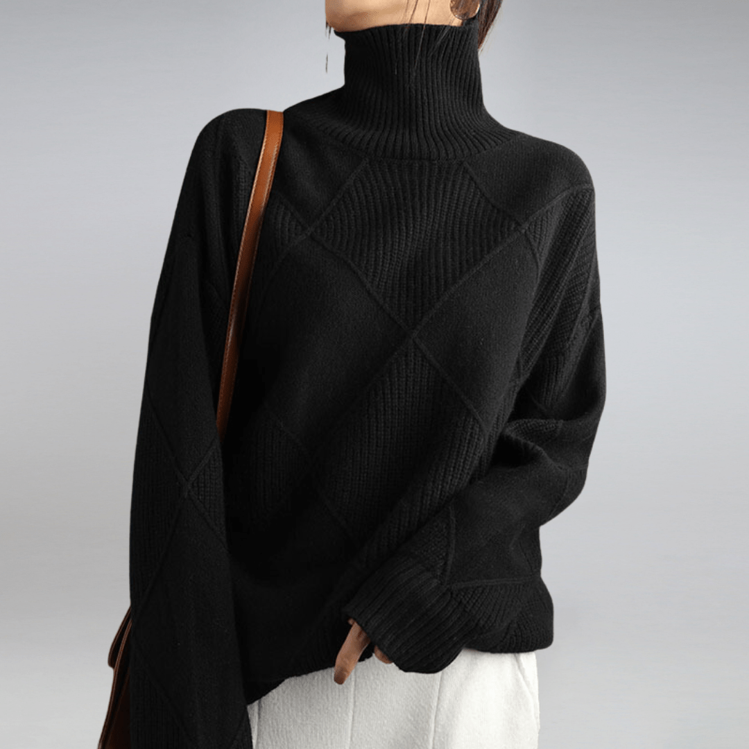 Women's Diamond Knit Sweater - Textured Long-Sleeve Pullover
