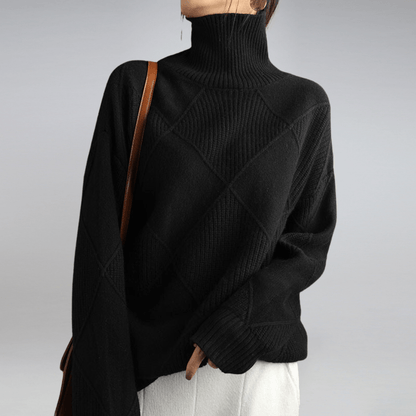 Women's Diamond Knit Sweater - Textured Long-Sleeve Pullover
