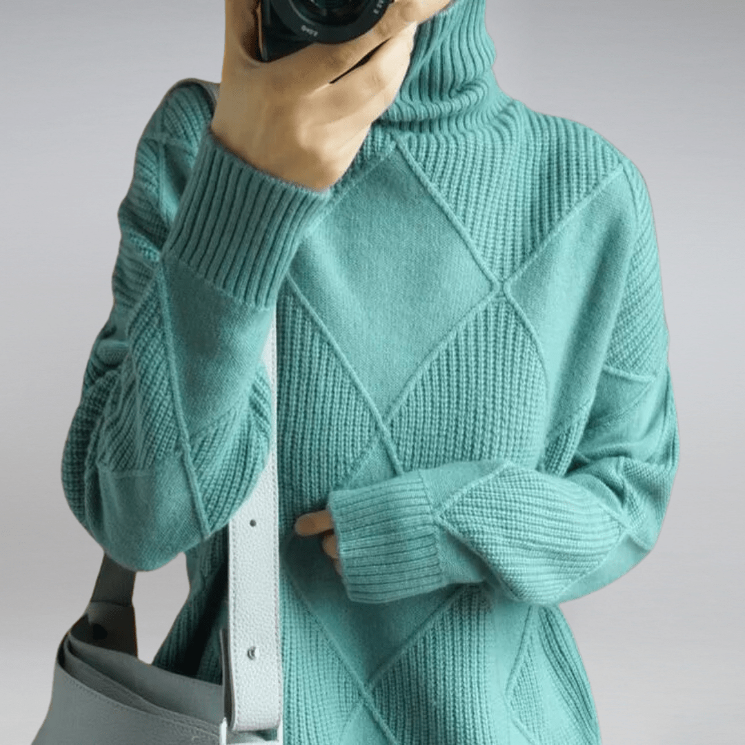 Women's Diamond Knit Sweater - Textured Long-Sleeve Pullover
