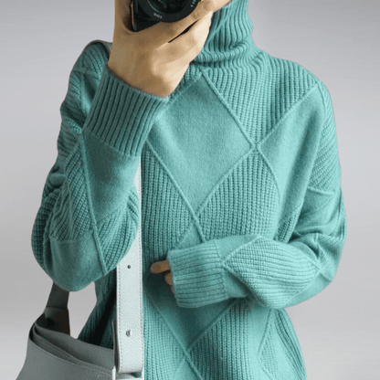 Women's Diamond Knit Sweater - Textured Long-Sleeve Pullover