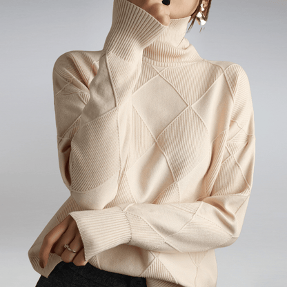 Women's Diamond Knit Sweater - Textured Long-Sleeve Pullover