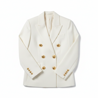 Women's Double-Breasted Blazer with Buttons - Elegant Long-Sleeve Suit Jacket