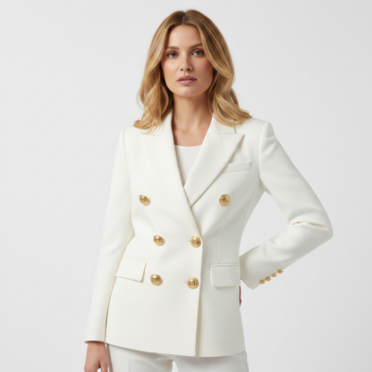 Women's Double-Breasted Blazer with Buttons - Elegant Long-Sleeve Suit Jacket