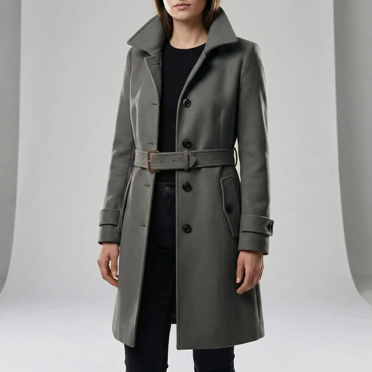 Women's Double-Breasted Trench Coat with Belt