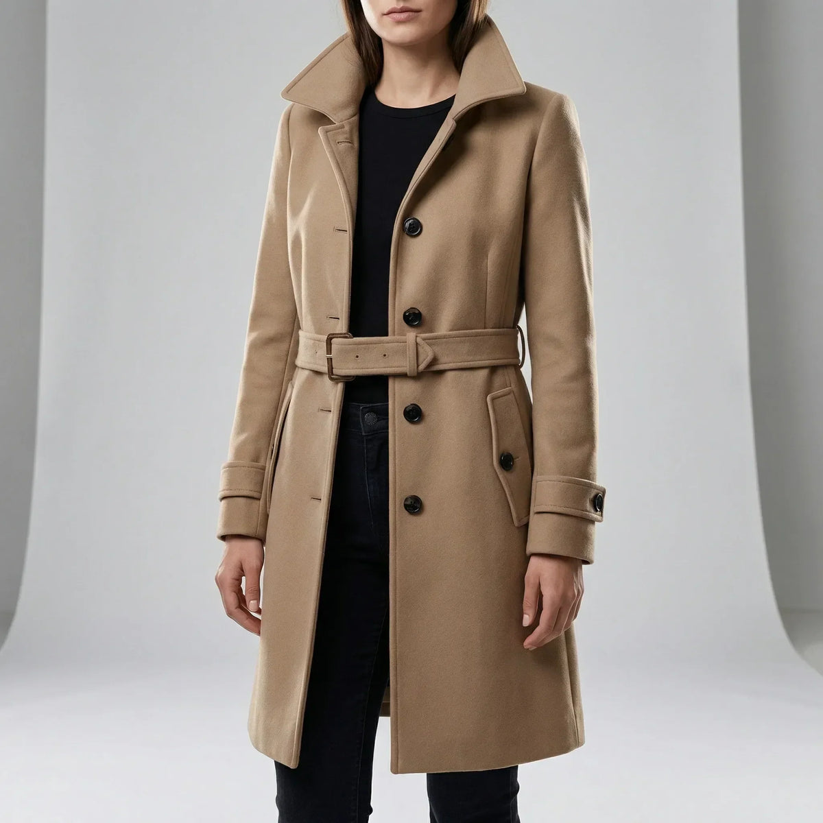 Women's Double-Breasted Trench Coat with Belt