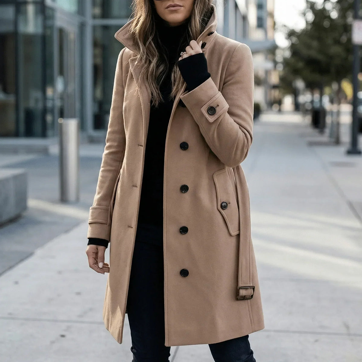 Women's Double-Breasted Trench Coat with Belt