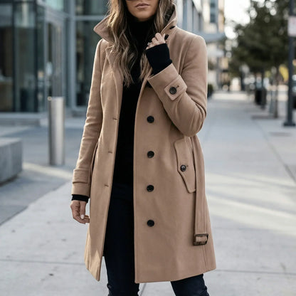 Women's Double-Breasted Trench Coat with Belt