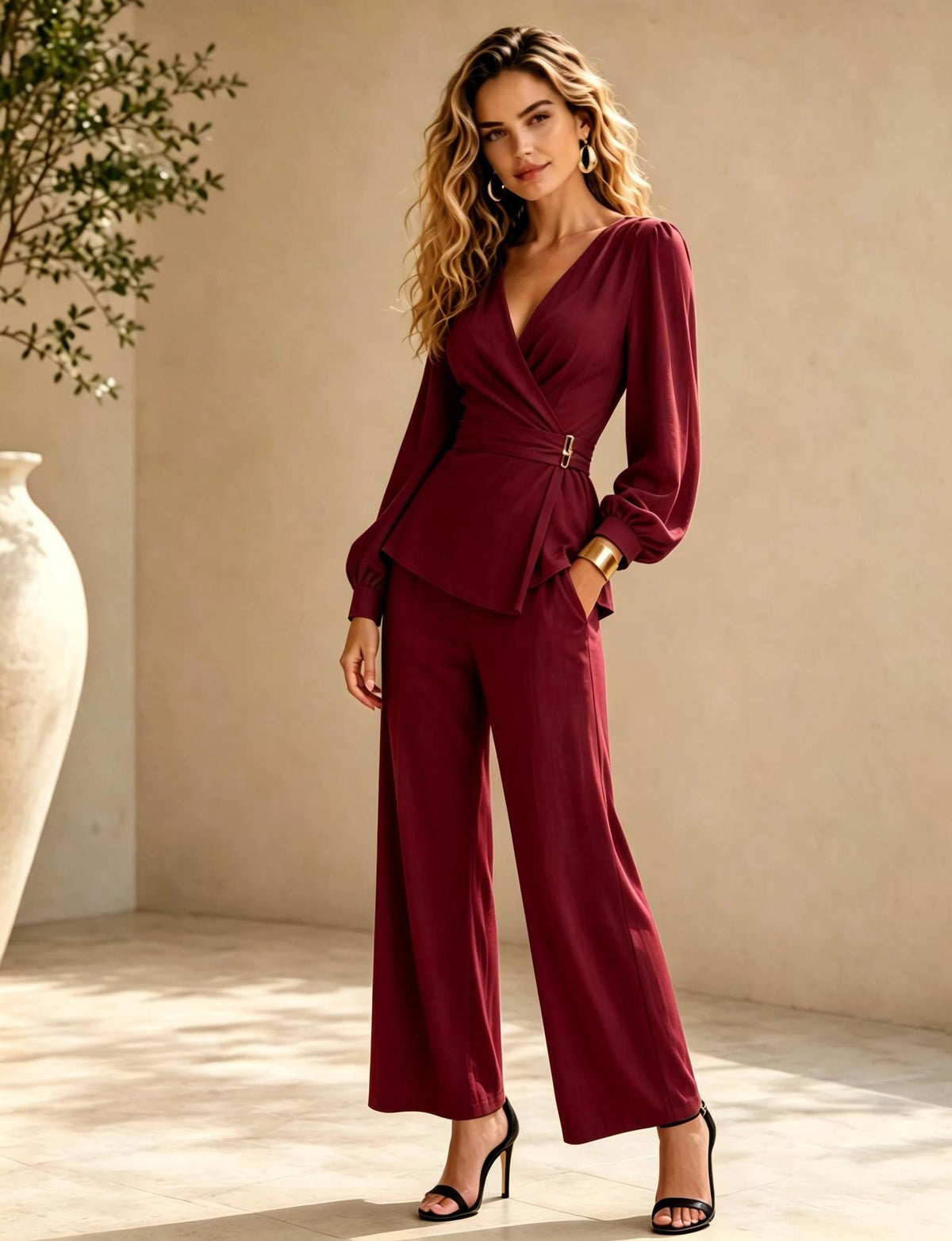 Women's Elegant Wrap Jumpsuit with Wide Legs