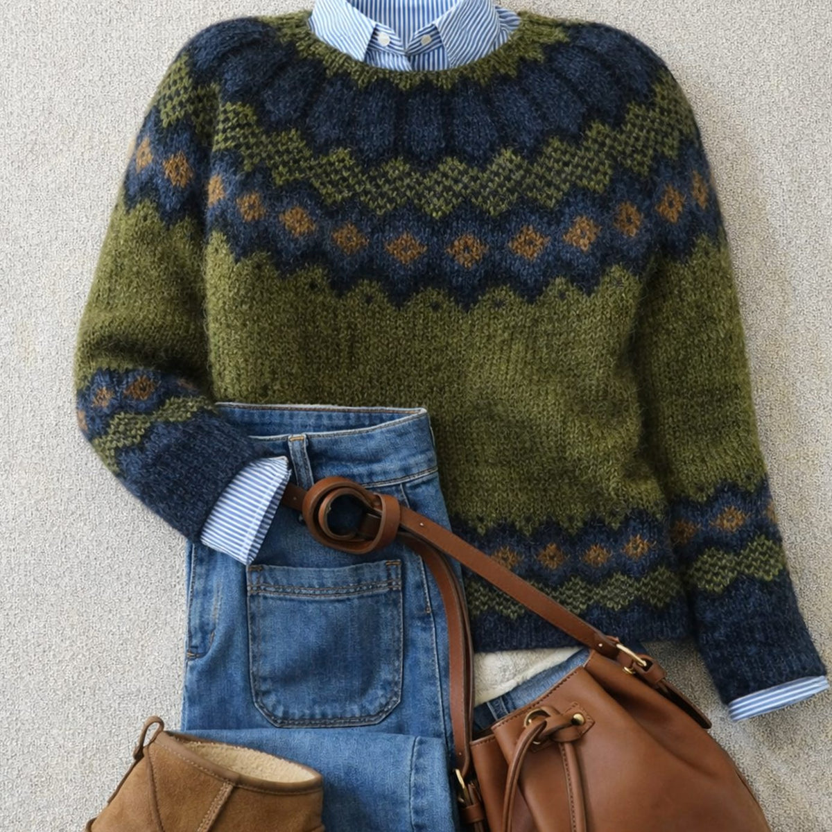 Women's Fair Isle Nordic Crew-Neck Knit Sweater