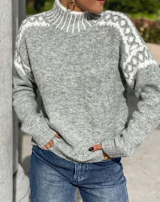 Women's Fair Isle Turtleneck Relaxed-Fit Knit Sweater