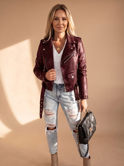 Women's Faux Leather Asymmetric Zip Moto Jacket