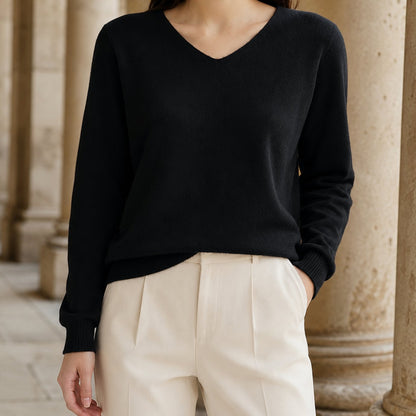 Women's Fine Wool V-Neck Relaxed Pullover Sweater