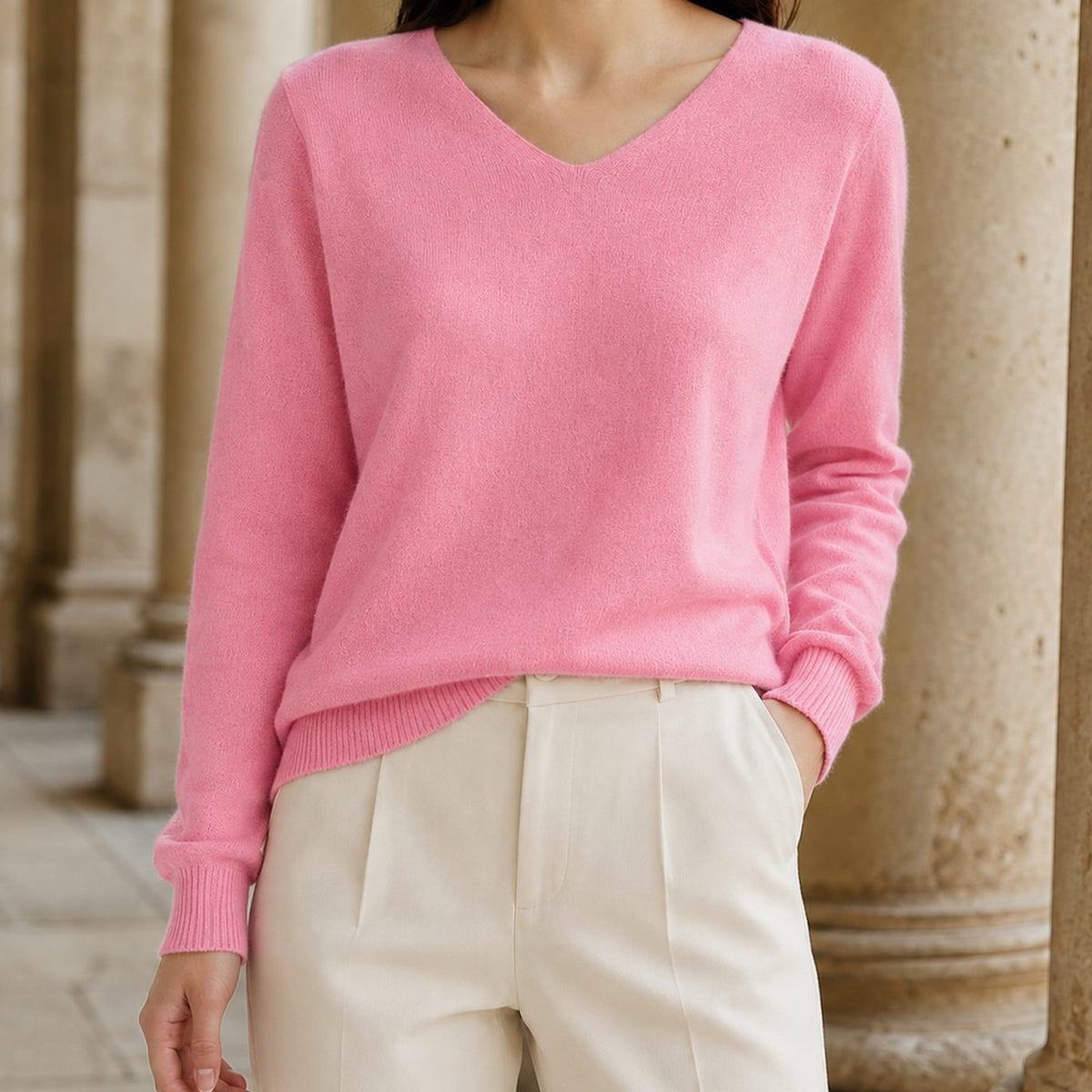 Women's Fine Wool V-Neck Relaxed Pullover Sweater