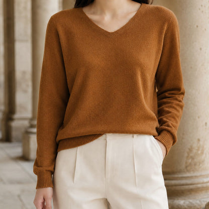 Women's Fine Wool V-Neck Relaxed Pullover Sweater