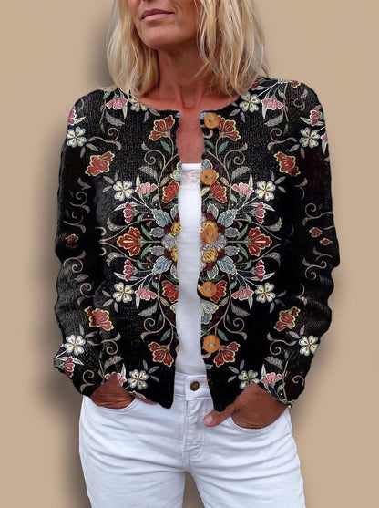 Women's Floral Long-Sleeve Knit Button-Front Cardigan