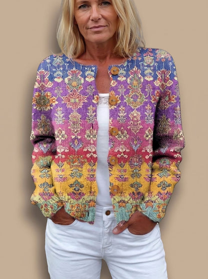Women's Floral Long-Sleeve Knit Button-Front Cardigan