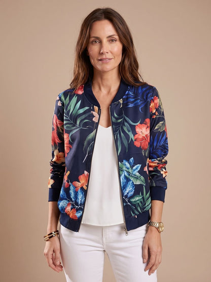 Women's Floral Print Zip-Up Bomber Jacket