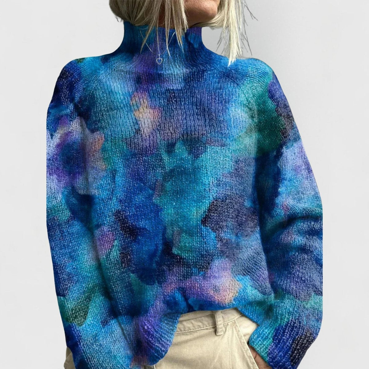 Women's Floral Turtleneck Relaxed-Fit Knit Sweater