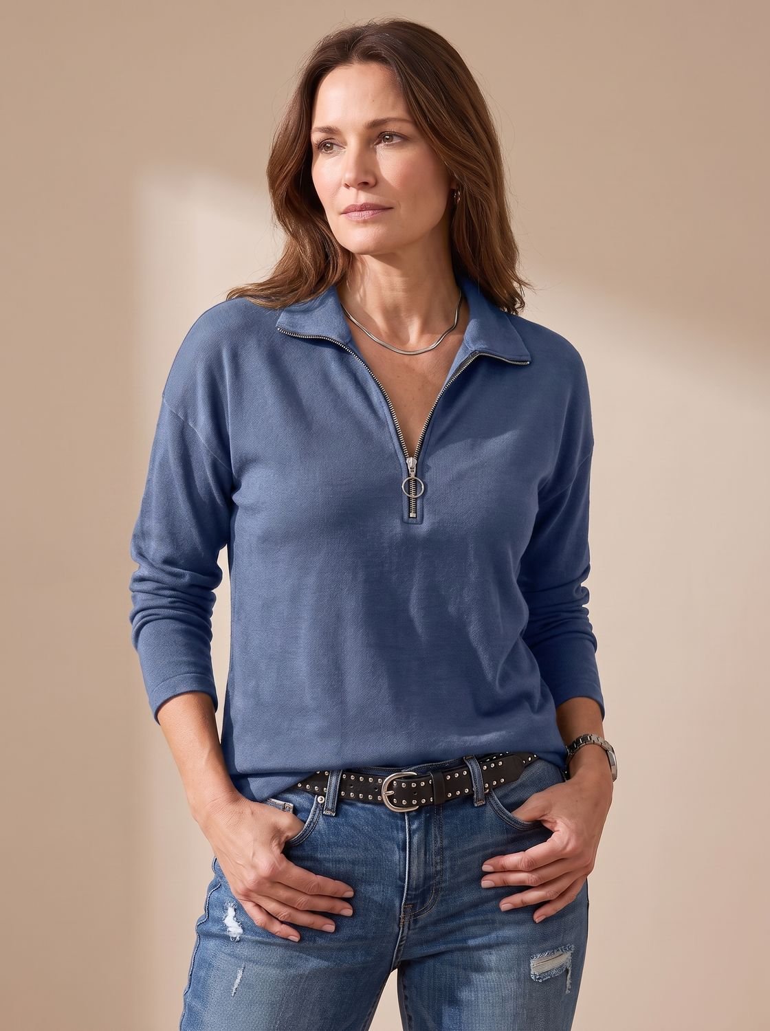Women's Half-Zip Collared Knit Pullover Sweater