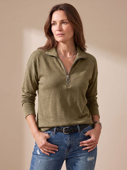 Women's Half-Zip Collared Knit Pullover Sweater